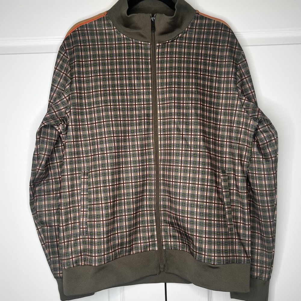 JIAN WANG Tracksuit Mens Large Multicolor‎ Plaid Zip Jacket Jogger Set Pants